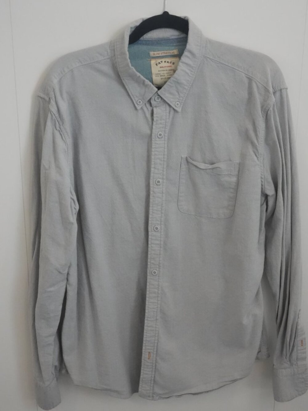 Fat Face Slim Stretch Oxford Shirt Light Gray Long Sleeve Men's Large